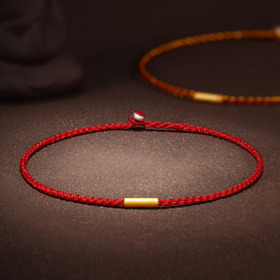 Buddha Stones 999 Gold Bead Handmade Four Thread Wishful Knots Braided Protection Bracelet  (Extra 30% Off | USE CODE: FS30) - Red - 24cm - image 0