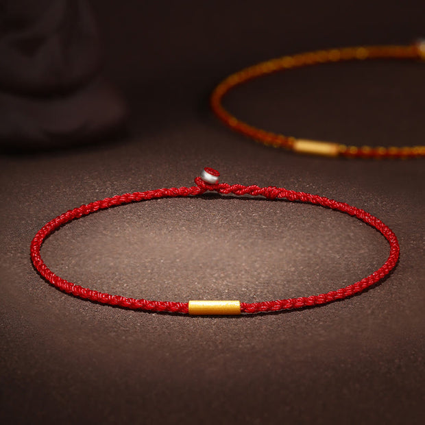 Buddha Stones 999 Gold Bead Handmade Four Thread Wishful Knots Braided Protection Bracelet  (Extra 30% Off | USE CODE: FS30) - Red - 24cm - image 0