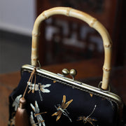 Buddha Stones Dragonfly Crane Bamboo Leaves Plum Blossom Bamboo Handles Handbag Handbags BS 3