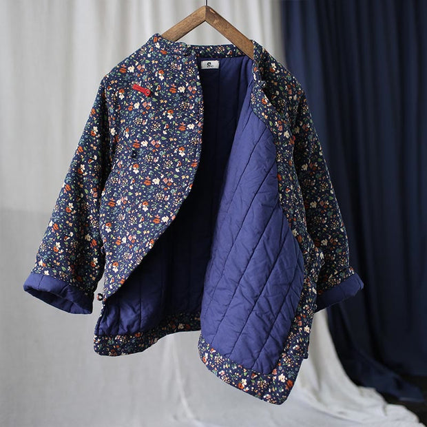 Buddha Stones Flowers Cotton Linen Jacket Shirt Chinese Northeast Style Winter Clothing 49