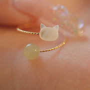 FREE Today: Purify The Mind Tridacna Stone Lovely Cat Rabbit Jade Bead Blessing Ring