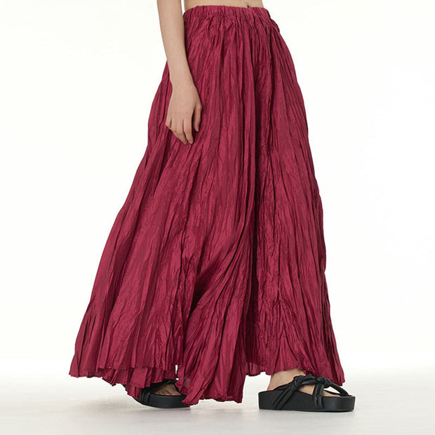 Buddha Stones Solid Color Loose Long Elastic Waist Skirt 57