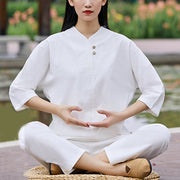 Buddha Stones 2Pcs Shirt Top Pants Meditation Zen Tai Chi Cotton Linen Clothing Women's Set