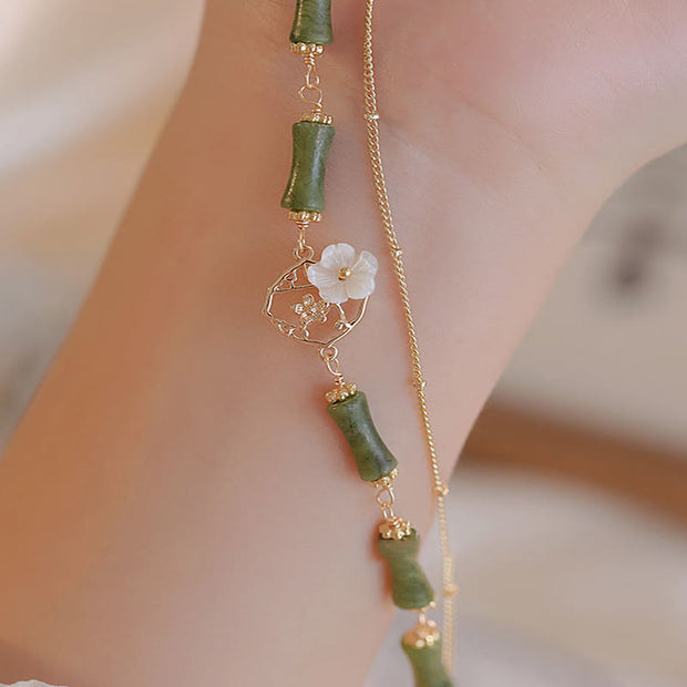 Buddha Stones 14k Gold Plated Copper Peridot Bamboo Flower Wealth Double Layer Bracelet 6