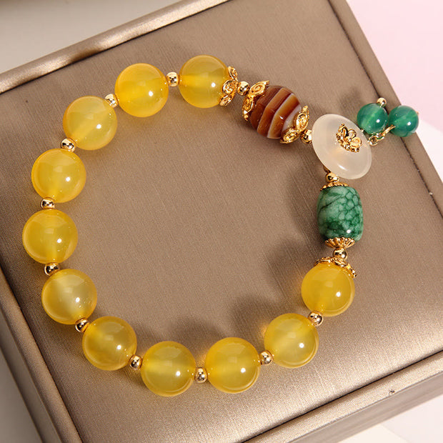 Buddha Stones Natural Yellow Agate Safety Buckle Success Bracelet