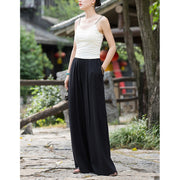 Buddha Stones Solid Color Loose Wide Leg Pants With Pockets Wide Leg Pants BS 33