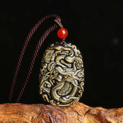 Buddha Stones Gold Sheen Obsidian Dragon Pattern Success Necklace Pendant Necklaces & Pendants BS Gold Sheen Obsidian