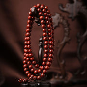 Buddha Stones Tibetan Small Leaf Red Sandalwood 108 Beads Mala Meditation Bracelet Mala Bracelet BS 1