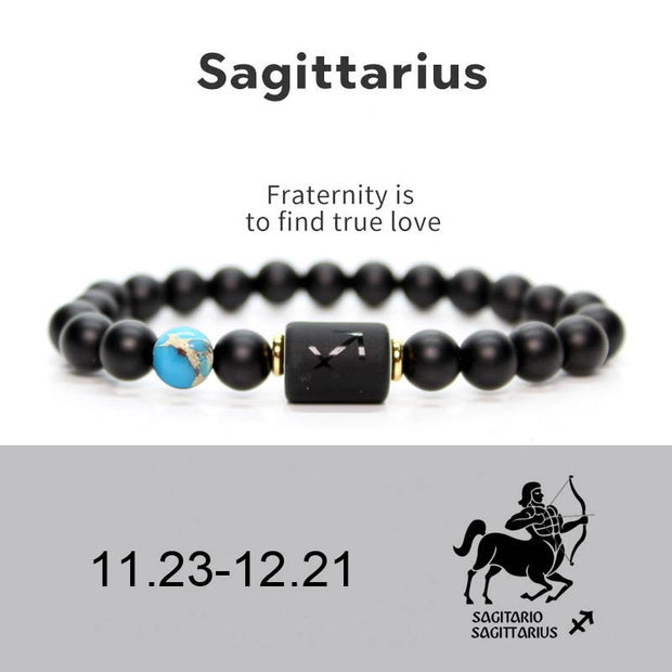 Buddha Stones 12  Constellations of the Zodiac Black Onyx Adjustable Bracelet Bracelet BS Sagittarius