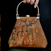 Buddha Stones Painting of Lady of Guoguo on a Spring Outing Metal Handle Handbag Handbags BS 14