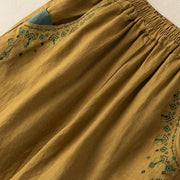 Buddha Stones Vintage Embroidery Elastic Waist Harem Pants With Pockets 3