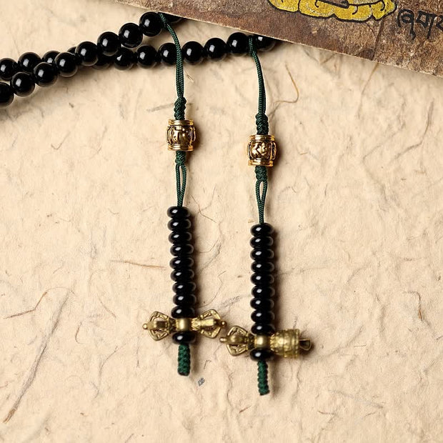 Buddha Stones Tibetan Black Onyx Hetian Jade 108 Mala Beads Fortune Bracelet