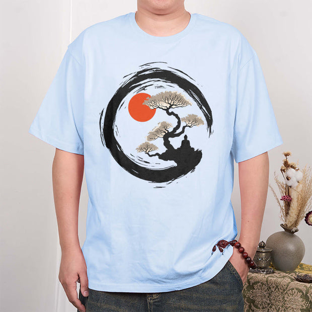 Buddha Stones Red Sun Pine Zen Circle Meditation Buddha Tee T-shirt T-Shirts BS 17