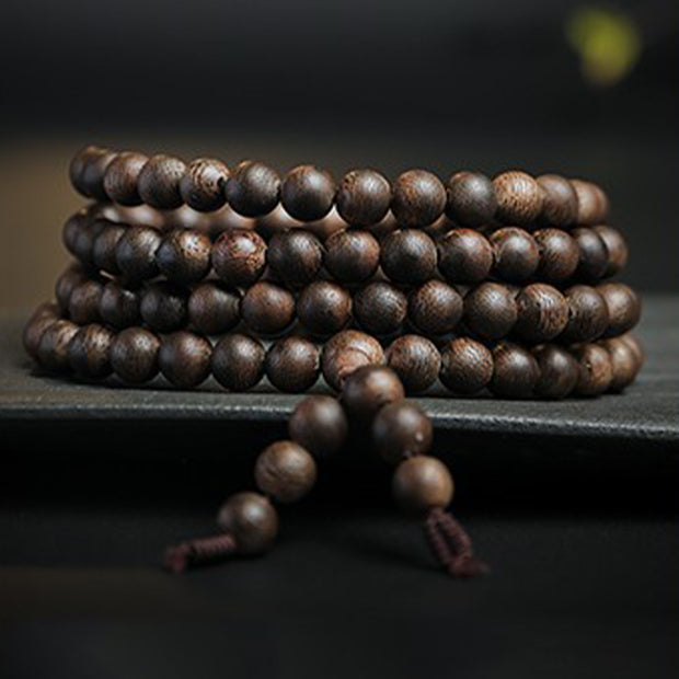 Buddha Stones 108 Mala Beads Agarwood Peace Strength Calm Bracelet