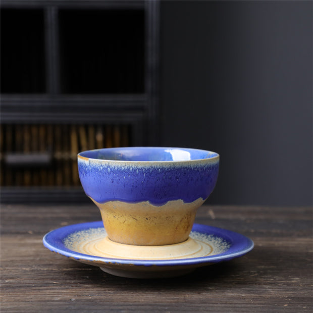 Buddha Stones Planet Design Ceramic Coffee Mug Rough Pottery Tea Coffee Cup With Saucer