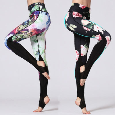Buddha Stones Rose Peony Flower Print Design Sports Fitness Yoga Leggings Women's Yoga Pants Leggings BS main