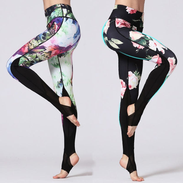 Buddha Stones Rose Peony Flower Print Design Sports Fitness Yoga Leggings Women's Yoga Pants