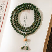 Buddha Stones 108 Mala Beads Green Sandalwood Boxwood Lotus Positive Bracelet Mala Bracelet BS 11