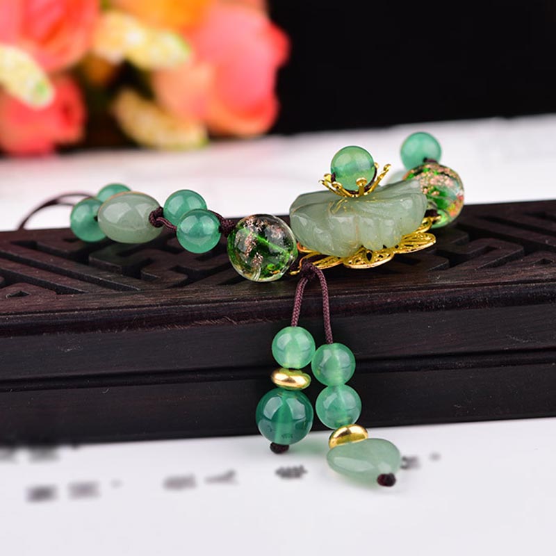 Buddha Stones Natural Green Jade Luck Dangling Flower Bracelet ...