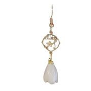 Buddha Stones 14K Gold Plated Copper Tridacna Stone Magnolia Flower Blessing Drop Earrings 8