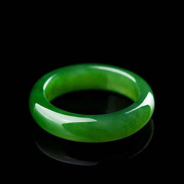 Buddha Stones Round White Jade Cyan Jade Protection Ring Rings BS 4