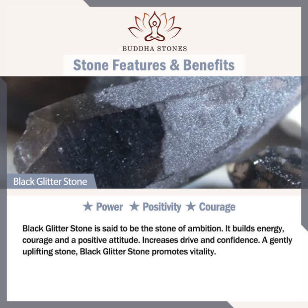 Buddha Stones Natural Black Glitter Stone Courage Spacer Bead Bracelet