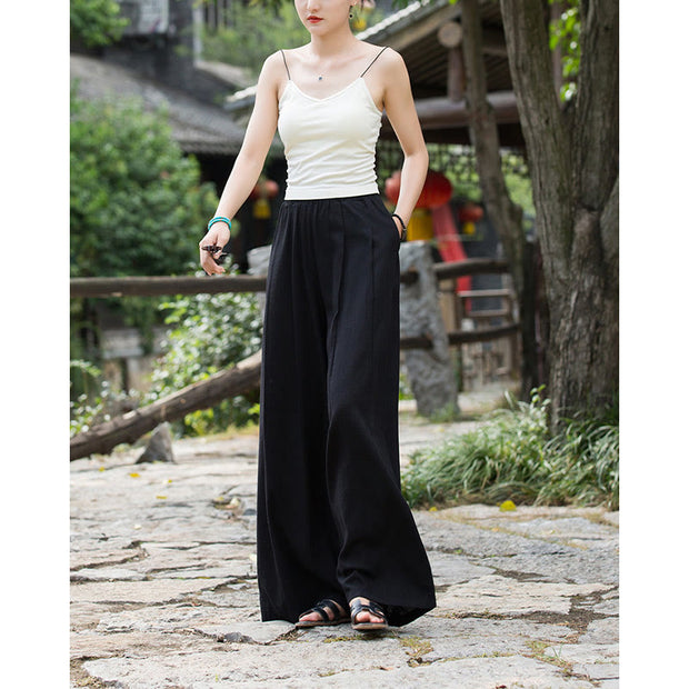 Buddha Stones Solid Color Loose Wide Leg Pants With Pockets Wide Leg Pants BS 27