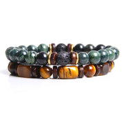 Buddha Stones 2PCS Healing Crystal Emperor Stone Tiger Eye Bead Bracelet Bracelet BS Green-Jasper-2