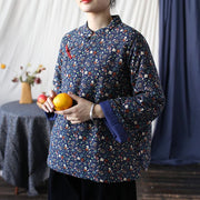 Buddha Stones Flowers Cotton Linen Jacket Shirt Chinese Northeast Style Winter Clothing 61