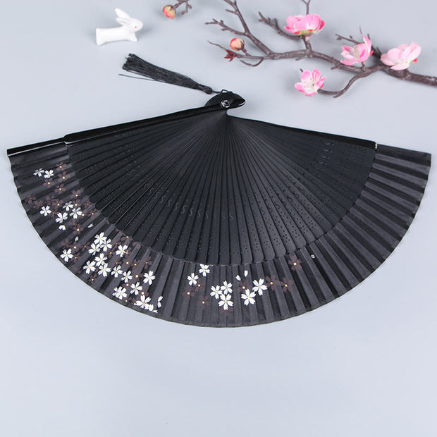 Buddha Stones Cherry Blossom Sakura Camellia Handheld Silk Bamboo Folding Fan 21cm 3