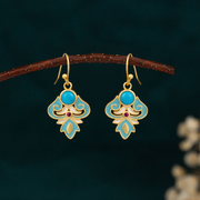 Buddha Stones Copper Enamel Turquoise Positive Drop Earrings 1