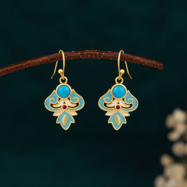 Buddha Stones Copper Enamel Turquoise Positive Drop Earrings 1