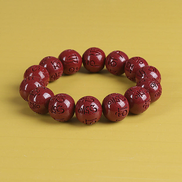 Buddha Stones Natural Double PiXiu Cinnabar Om Mani Padme Hum Wealth Luck Bead Bracelet