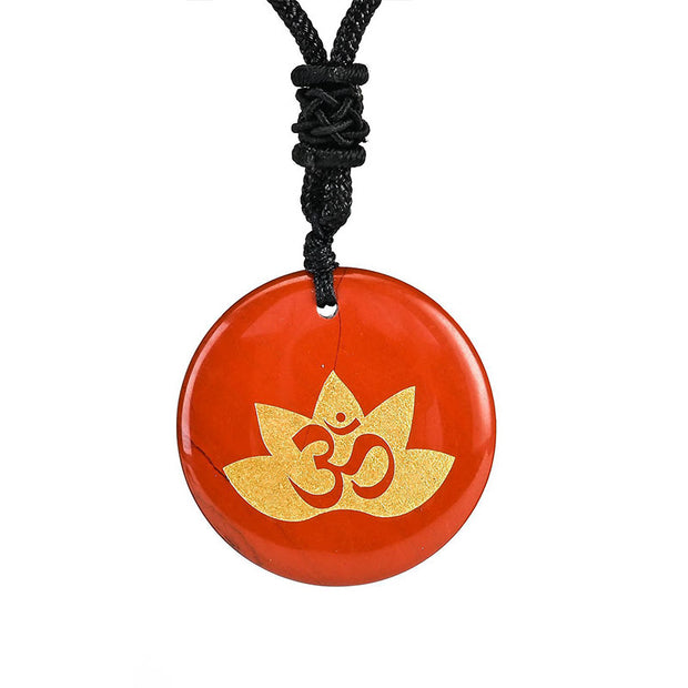 Buddha Stones OM Lotus Symbol Various Crystal Amethyst Tiger Eye Healing Necklace Pendant
