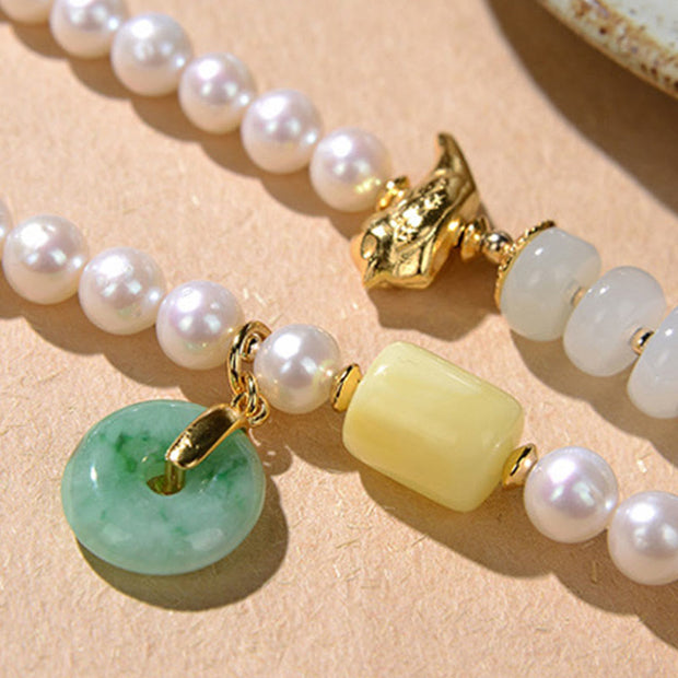 Buddha Stones 925 Sterling Silver Pearl Hetian Jade Red Agate Double Happiness Amber Luck Quadruple Wrap Bracelet (Extra 30% Off | USE CODE: FS30) - image 5