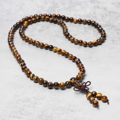 Buddha Stones Tibetan 108 Natural Tiger Eye Gemstone Beads Prayer Mala Bracelet Necklace