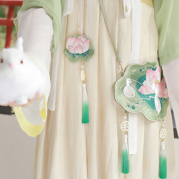 Buddha Stones Luck Embroidery Lotus Koi Fish Rabbit Flower Hanfu Bag Crossbody Bag Shoulder Bag Bag BS 8