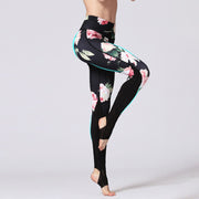 Buddha Stones Rose Peony Flower Print Design Sports Fitness Yoga Leggings Women's Yoga Pants Leggings BS 2