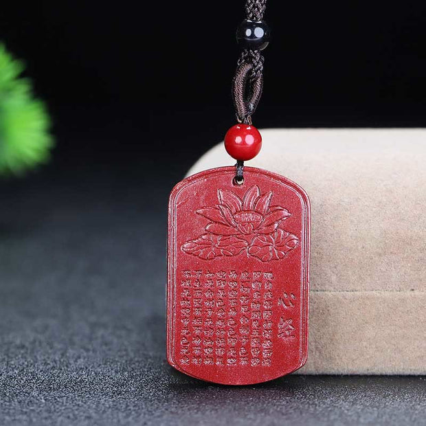 Buddha Stones Cinnabar Lotus Heart Sutra Engraved Blessing Rope Necklace Pendant Necklaces & Pendants BS Heart Sutra Words 37.3*24*6.1mm