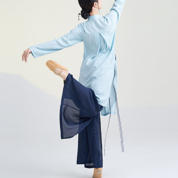 Buddha Stones 2Pcs Classical Dance Clothing Zen Tai Chi Meditation Clothing Cotton Top Pants Women's Set Clothes BS 9