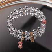 Buddha Stones White Crystal Strawberry Quartz Healing Attract Fortune Charm Bracelet