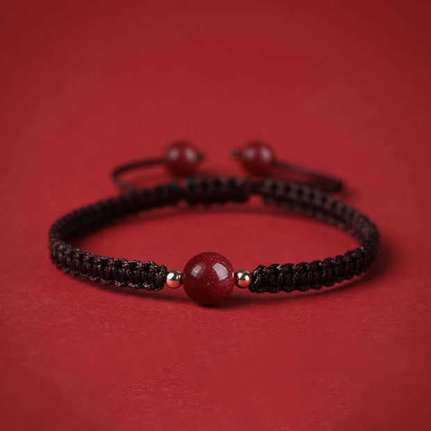 Buddha Stones Lucky Cinnabar Bead Blessing Red String Bracelet Bracelet BS Coffee(Wrist Circumference 14-18cm)