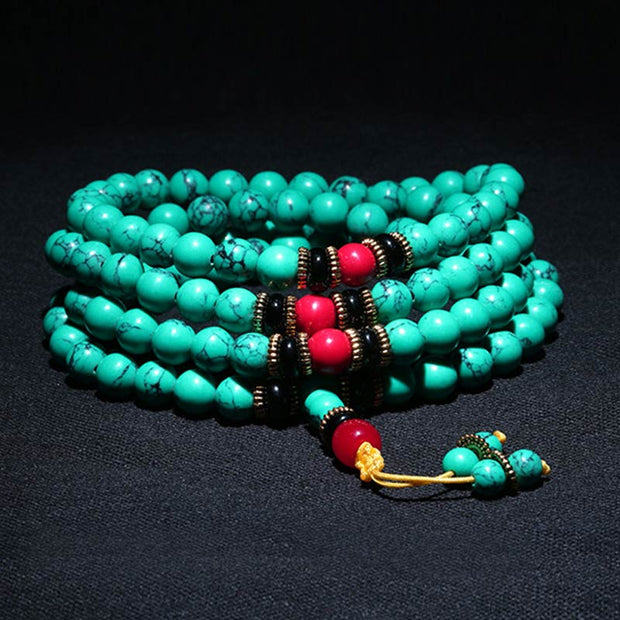Buddha Stones Tibetan Turquoise Healing Mala Bracelet