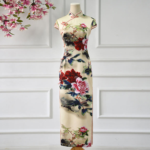 Buddha Stones Peony Flower Print Cheongsam Dress Women's Qipao (Extra 30% Off | USE CODE: FS30) - Bust 106cm/Waist 92cm/Hips 110cm - image 0