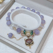 Buddha Stones Natural Purple Jade Fox Charm Happiness Bracelet 3