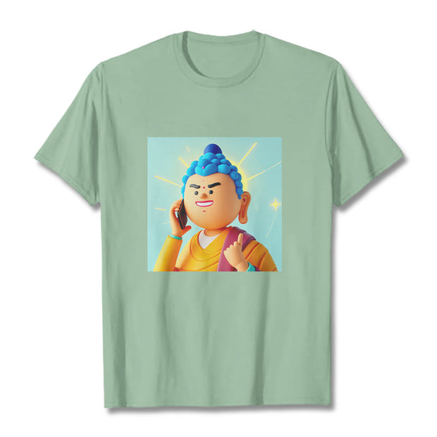 Buddha Stones Funny Cartoon Buddha Tee T-shirt T-Shirts BS PaleGreen 2XL