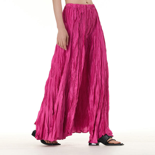 Buddha Stones Solid Color Loose Long Elastic Waist Skirt 96