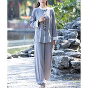 Buddha Stones Frog-Button Meditation Prayer Spiritual Zen Practice Tai Chi Uniform Clothing Women's Set Clothes BS 12