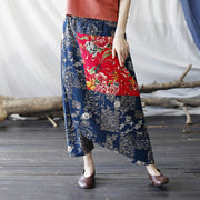 Buddha Stones Red Peony Blue Bamboo Chrysanthemum Patchwork Cotton Linen Harem Pants With Pockets 11