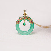 Buddha Stones Green Chalcedony Peace Buckle Design Strength Necklace Pendant Necklaces & Pendants BS 10